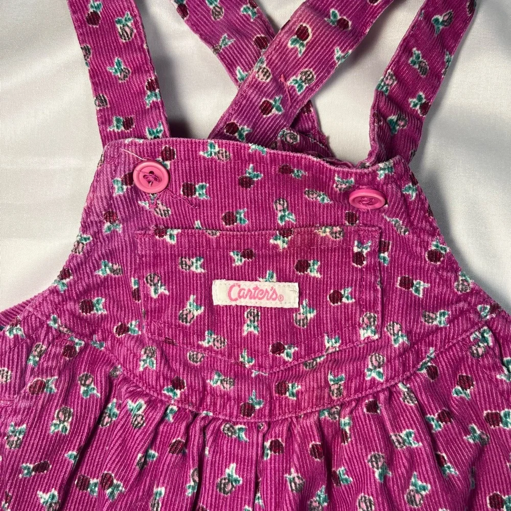 Vintage 90s Carter’s Corduroy Overalls 18M Girls Floral Pink‎ Purple
